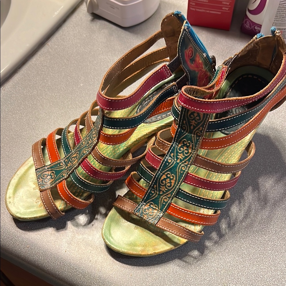 EliteStyle Green and Orange Gladiator Sandals